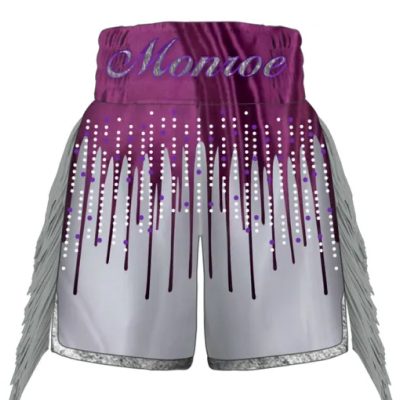 Cascade custom boxing shorts with flowing drip-line cascade design and contrasting trims.